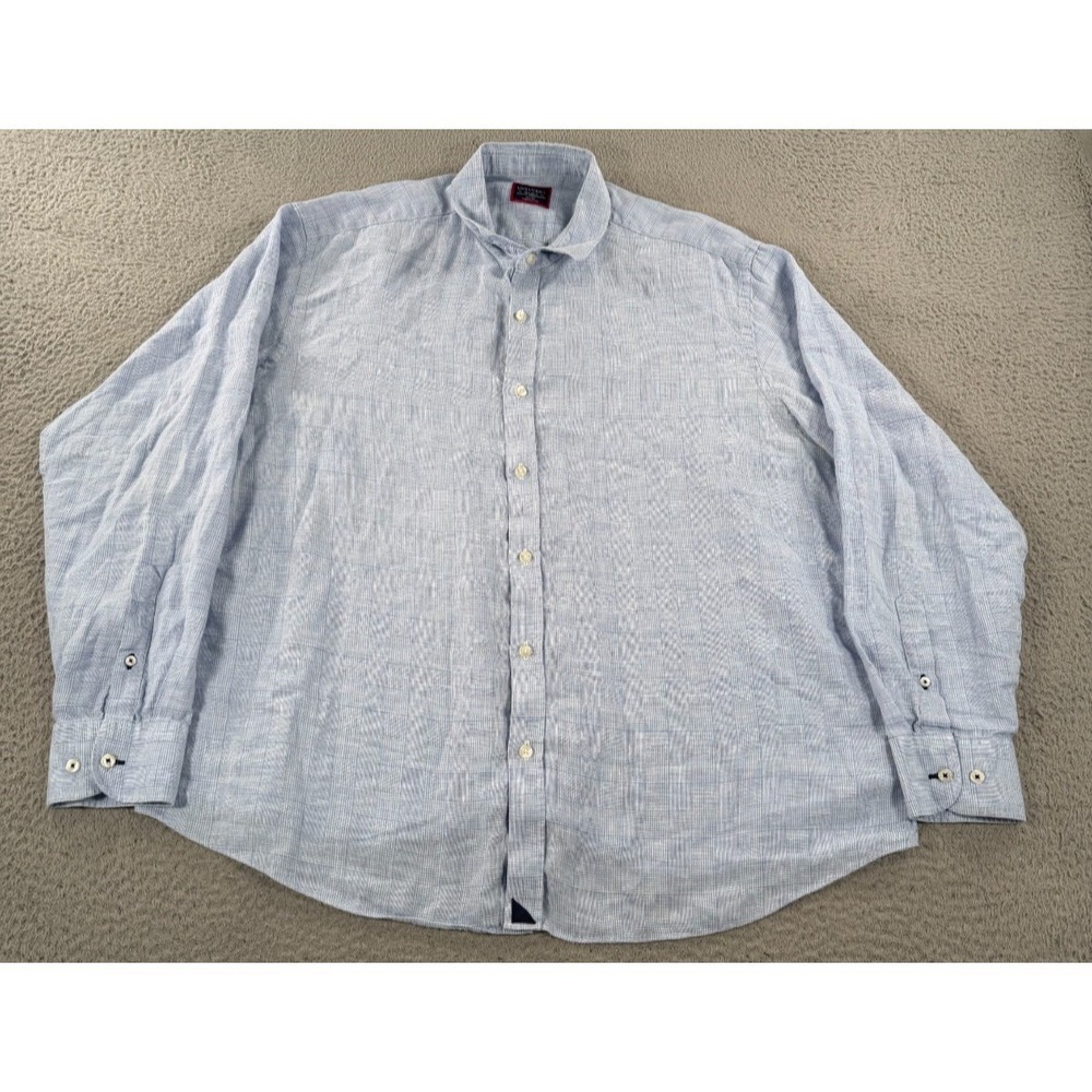 Untuckit Torontel Shirt Men's 2XL Linen Blue Relaxed Fit Wrinkle Resistant Plaid